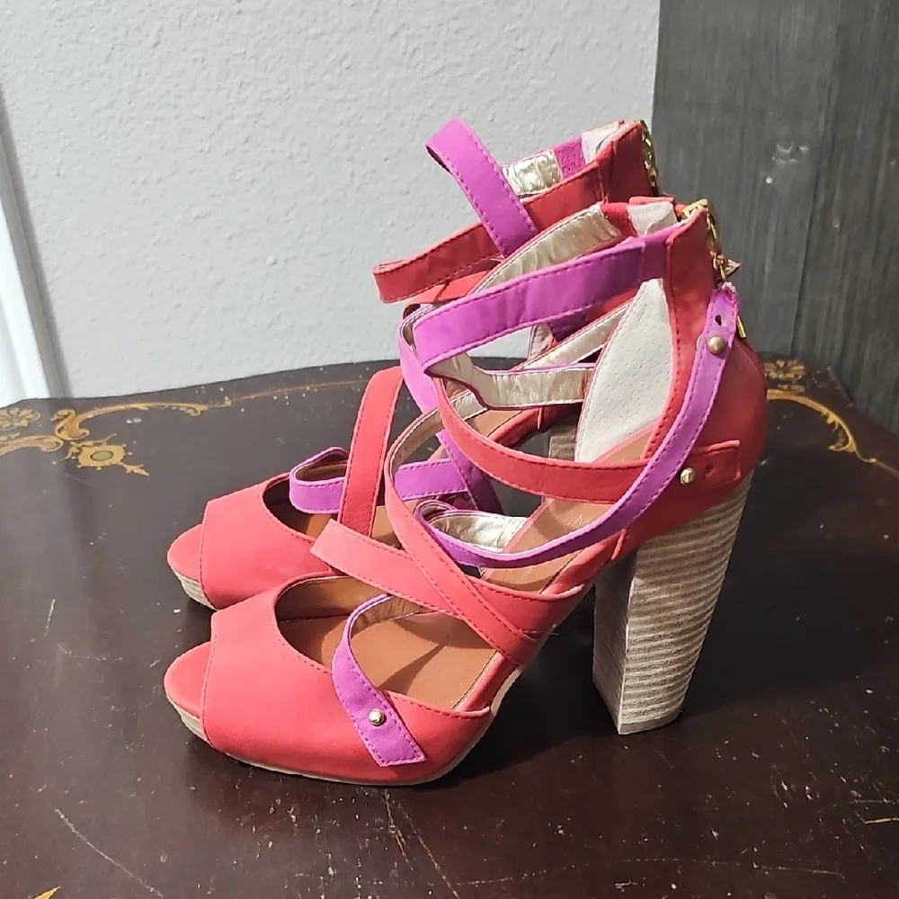 Matt Bernson Coral Pink & Purple Strappy Platform Sandals